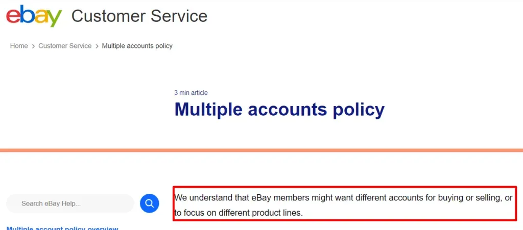 Quy định của eBay về việc sử dụng nhiều tài khoản người bán